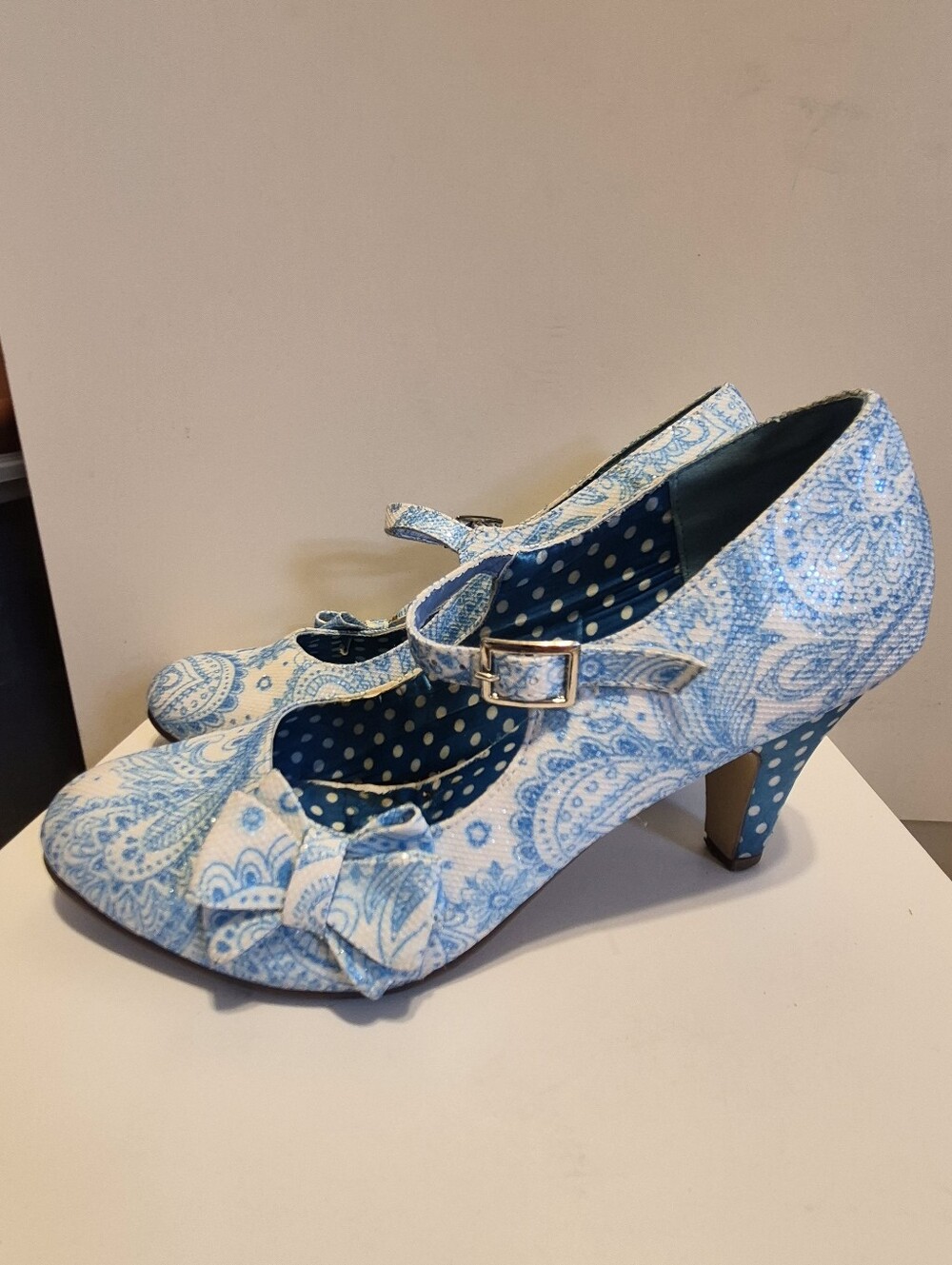 Joe Browns Blue Paisley Rockabilly Mary Jane Coated Textile Pin Up Pumps Sz.6
